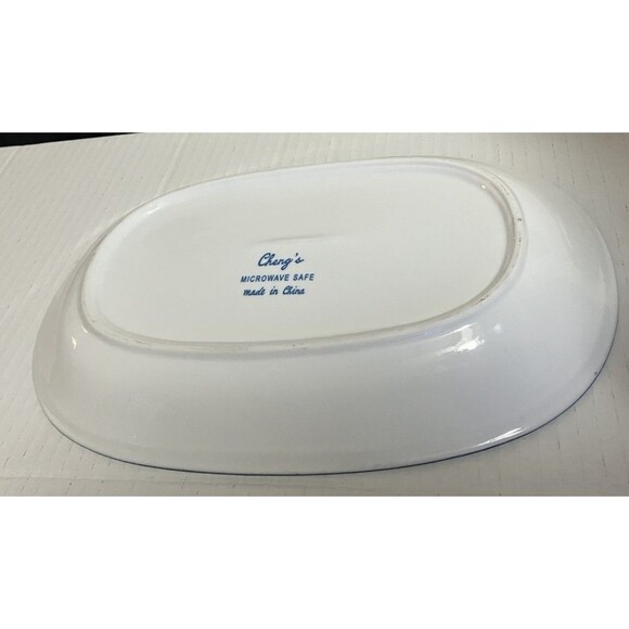 Vintage Cheng’s China 12” Blue & White Oval Porcelain Floral Platter - Picture 5 of 5